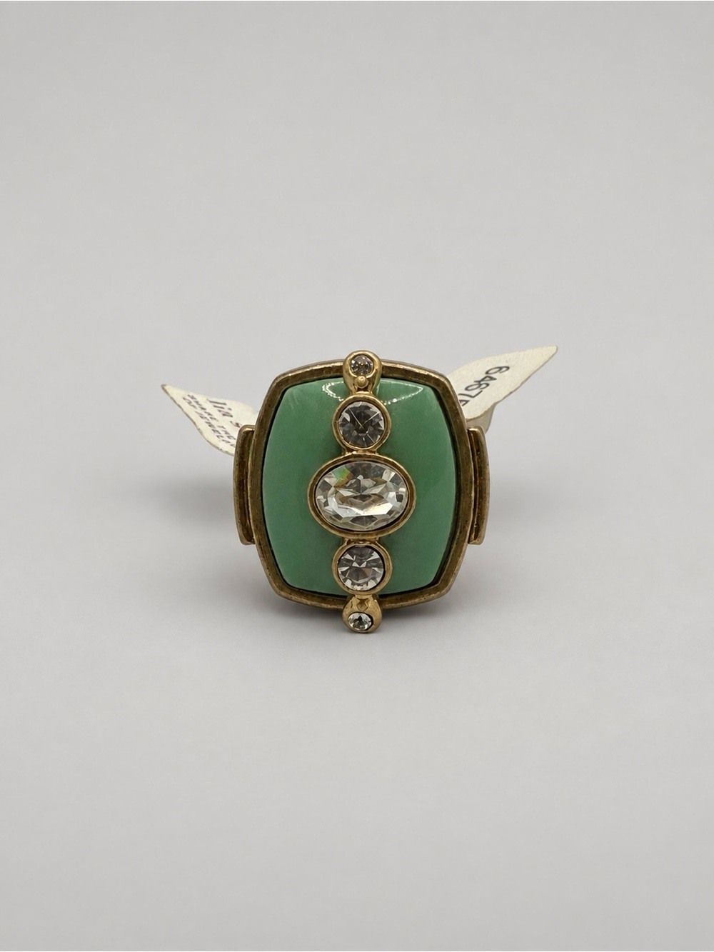 Lia Sophia Gold-Tone Green Enamel & Crystal Statement Ring Size 7 w/tags